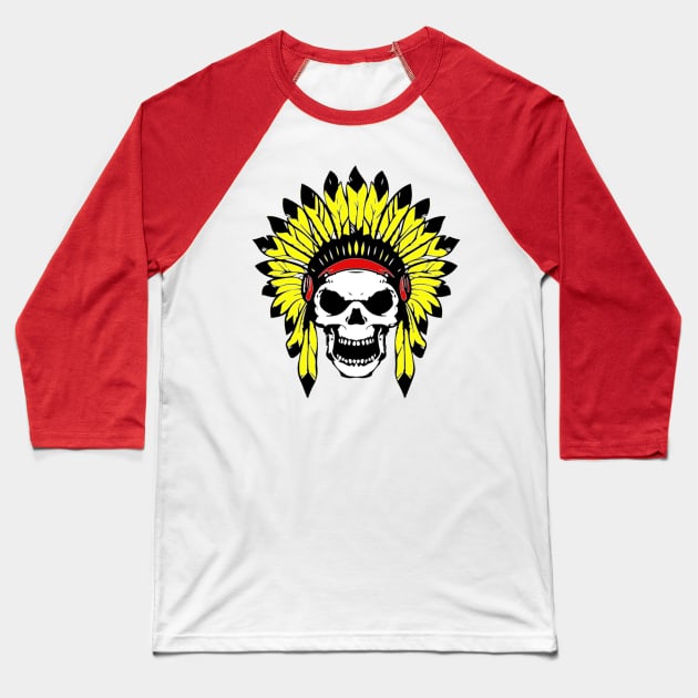 Skul Indian Headdress Baseball T-Shirt by DANPUBLIC
